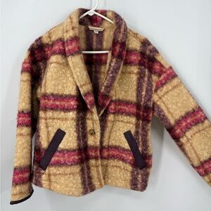Knox Rose Tan and Pink Plaid Teddy Jacket M